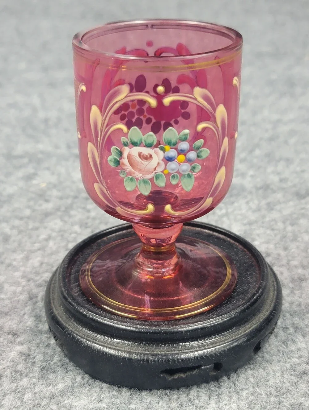 Victorian / Bohemian Cranberry Glass Hand Painted Demitasse Glass Moser?